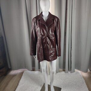 General Leather Women's Two Button Chocolate Leather Coat Jacket Size 24.5